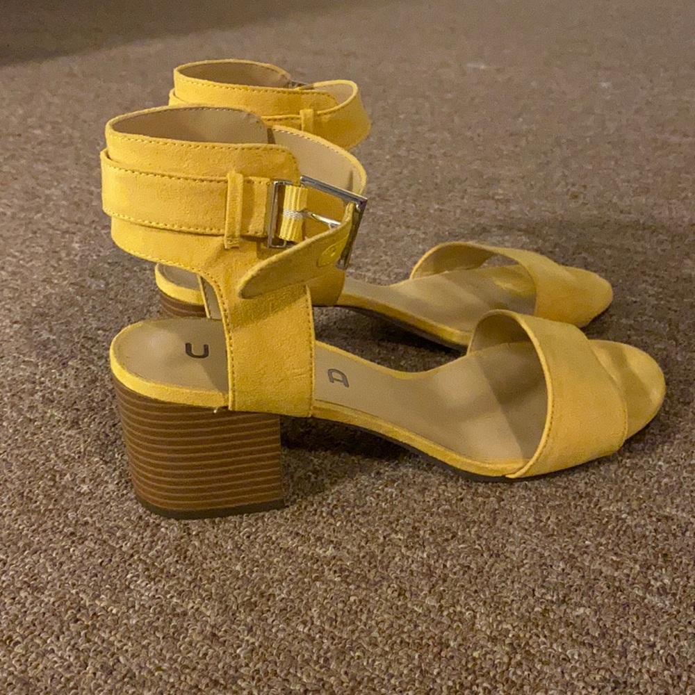 Yellow chunky sandal heels